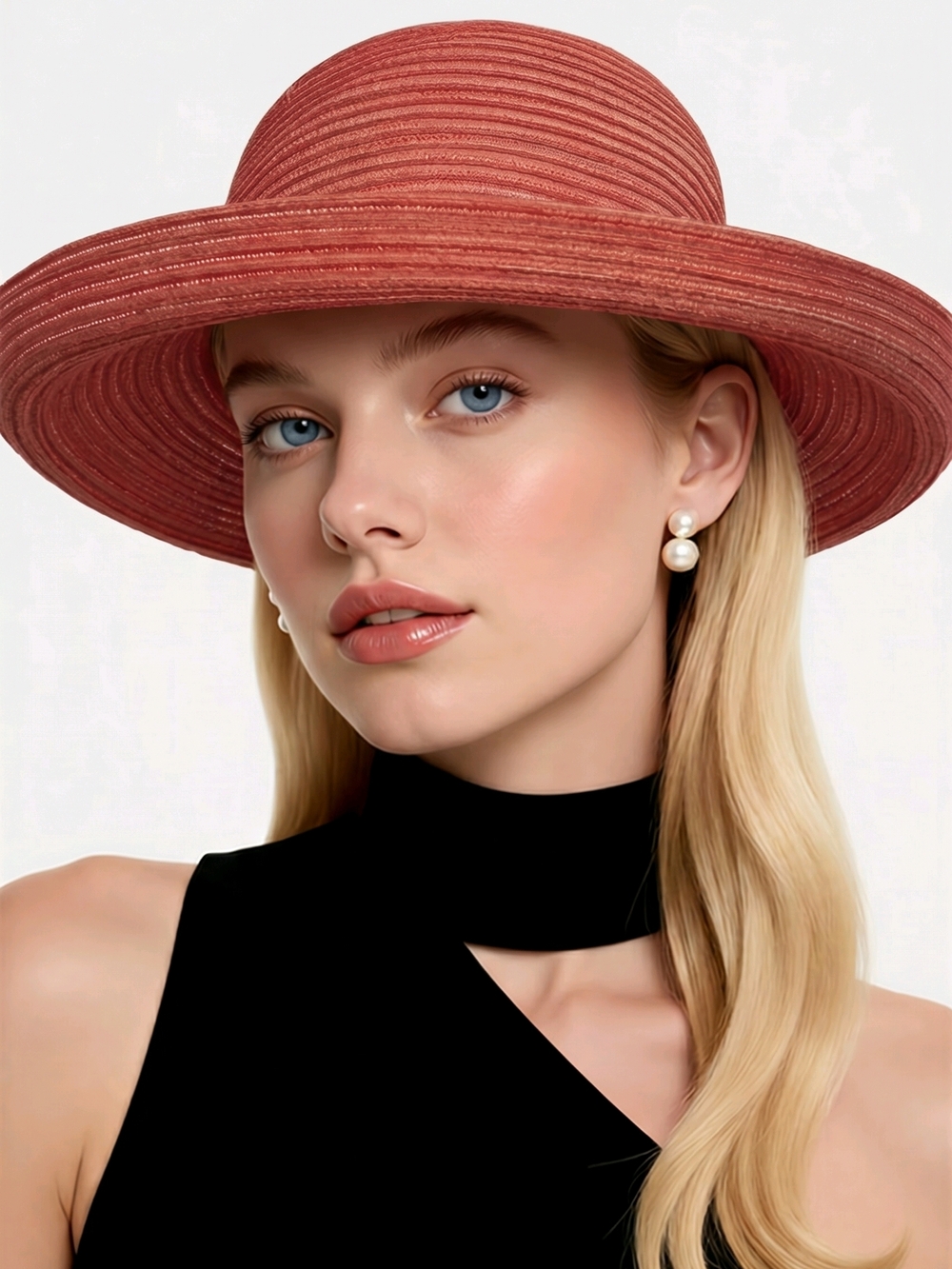 Women’s Wide-Brim Straw Hat in Terracotta-Mauve